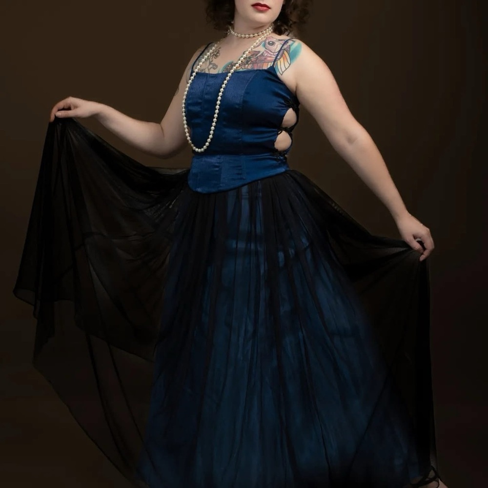 Elegant Black and Blue Evening Dress